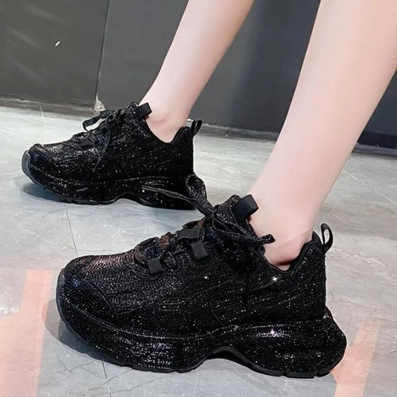 Running Shoes Women - Designer Dames Bling Loopschoenen Dikke Sneakers